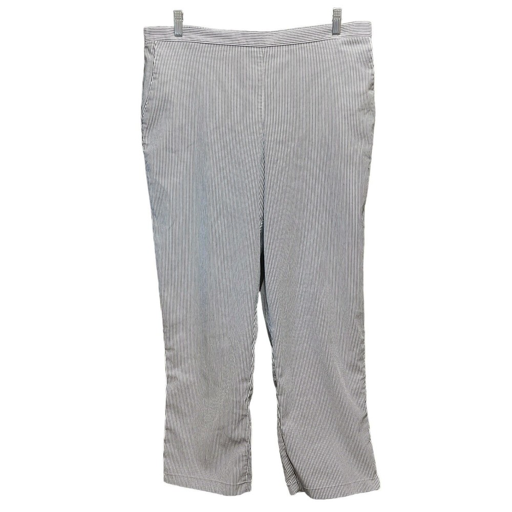 Alfred Dunner Woman's Gray & White Striped Pants W/Pockets Pull On Style Size 18